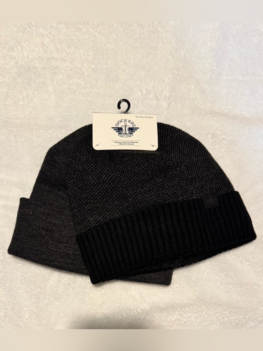 Dockers Black and Dark Gray Reversible Knit Beanie